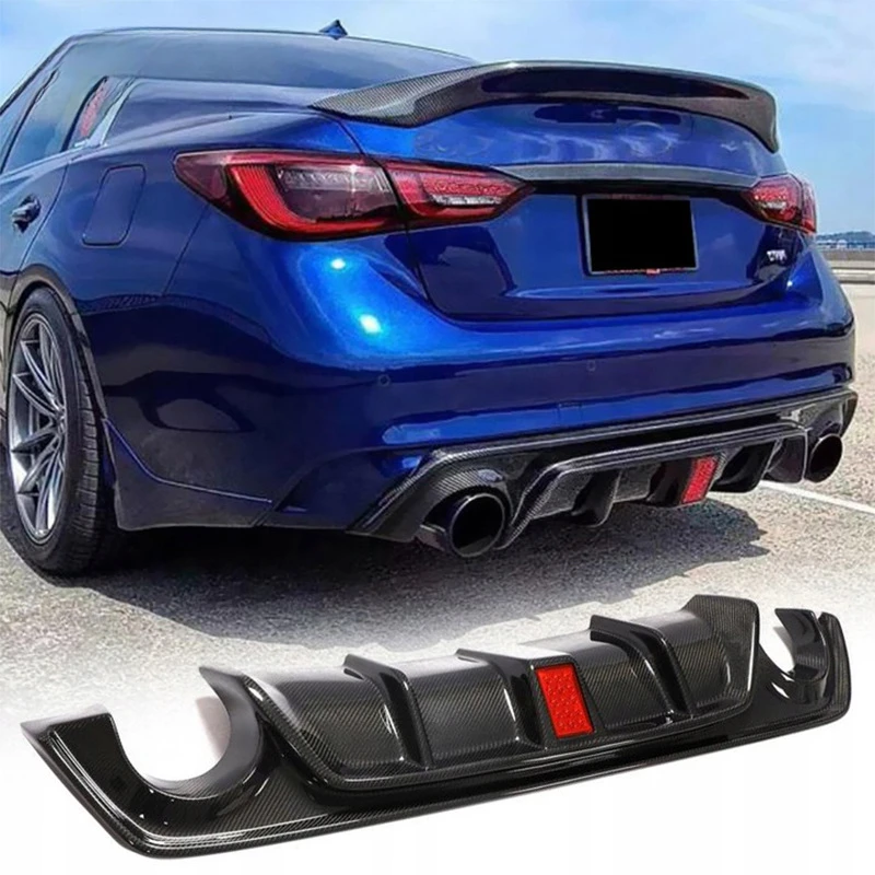 

Applicable Infiniti Q50 Carbon Fiber Rear Lip Rear Bumper Surround Spoiler Tail Lip Diffuser with Light