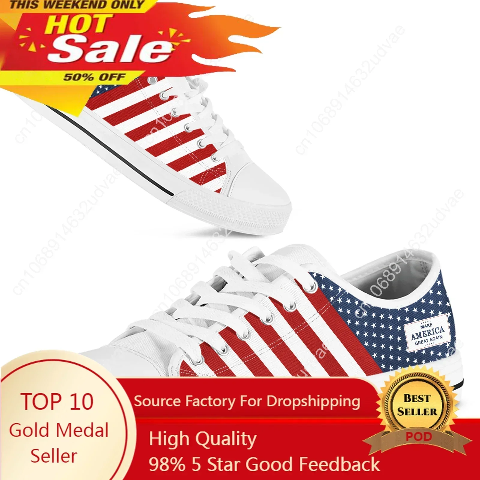 

American Flag MAGA Fourth Of July Women Summer Canvas Vulcanized Shoes Casual Flats Plus Size 45/46