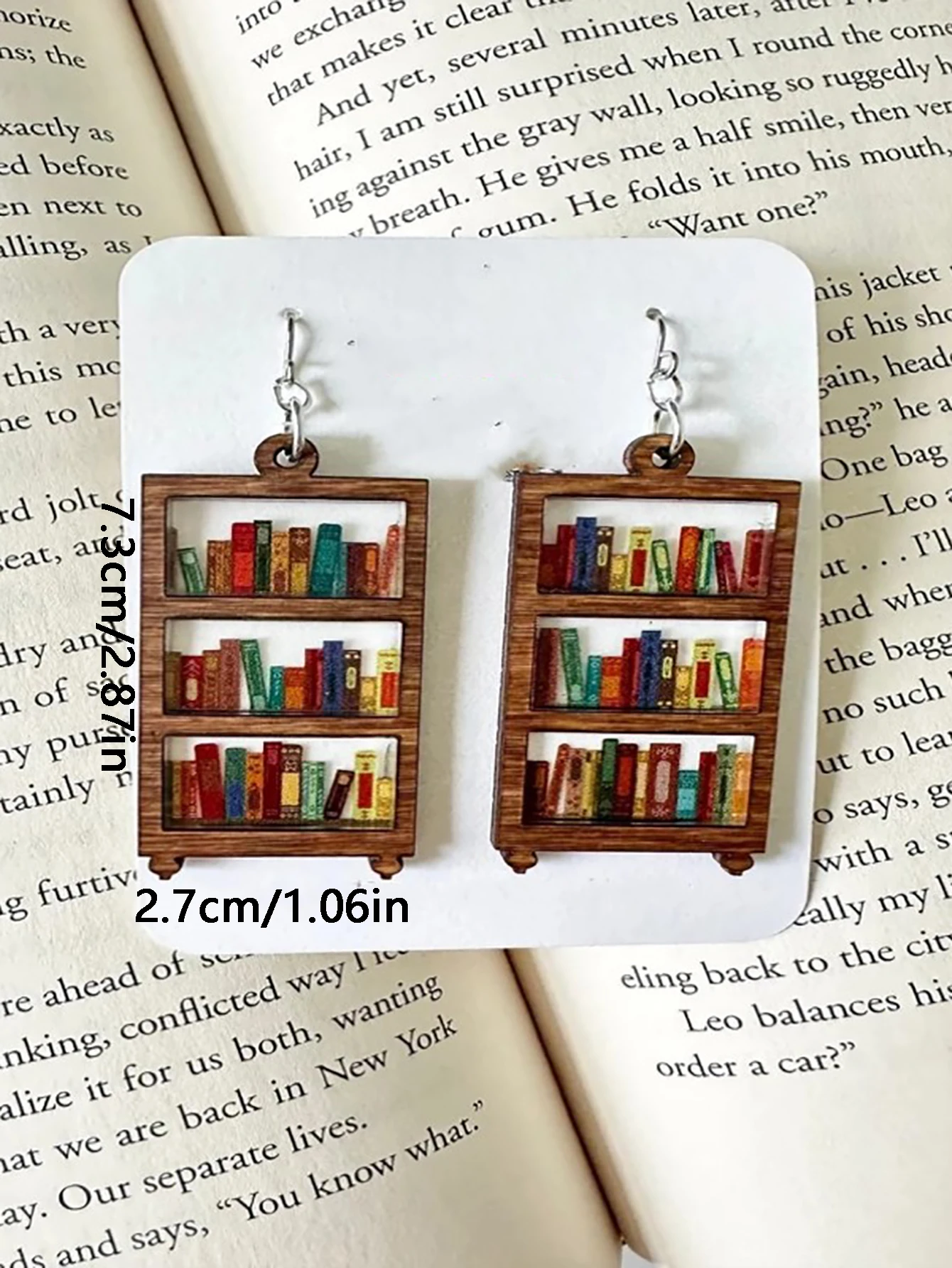 Creative Acrylic Library Bookshelf Print Earrings for Woman Book Lovers Geometry Round Teardrop Wood Pendant Jewelry