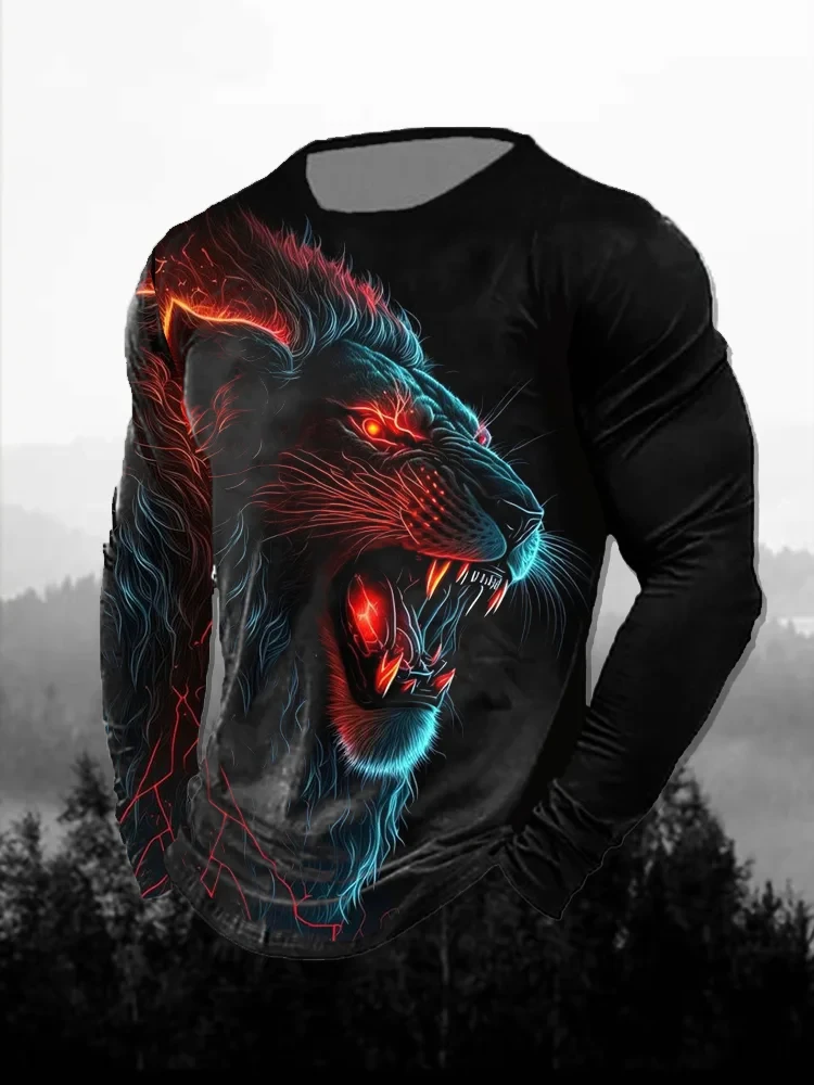 Sale 3D Printed Lion Pattern Men's T-Shirt Casual Comfortable Long Sleeve T-Shirt Unisex Fashion Autumn Unisex T-Shirt Clothing