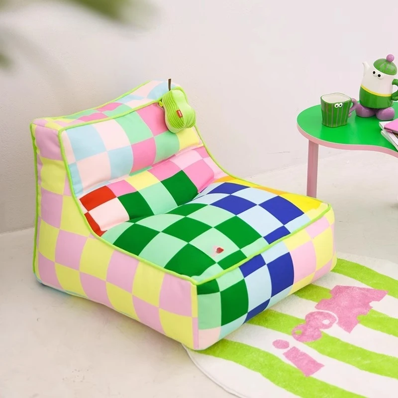

Mosaic plaid lazy sofa recliner small apartment single chair bedroom living room creative leisure