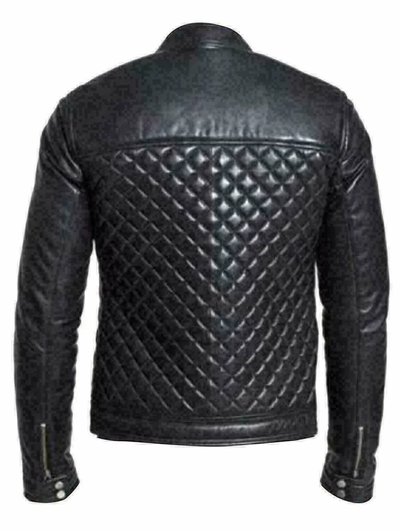 New Fashion Men's Real Leather Quilted Jacket Motorcycle Lambskin Coat