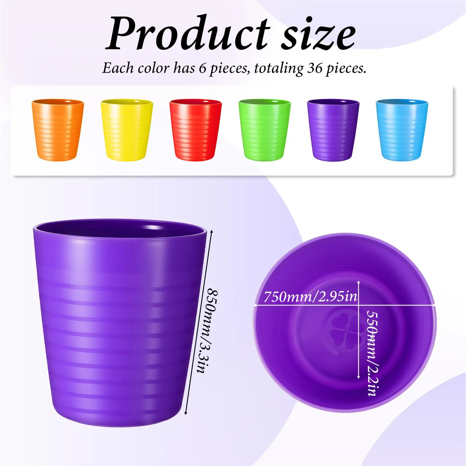 Reusable 8 oz Plastic Cups for Kids Stackable Tumblers Dishwasher Safe BPA Free 36 Piece Set in 6 Colors for Home Parties