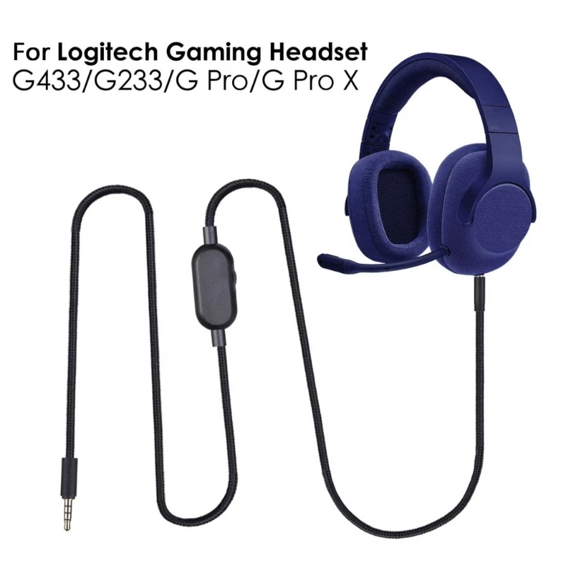 Braided Cable Extension Cord for Logitech GPRO X G233 G433 Headset Wire with Mute Volume Control Corrosion Resistant Connector