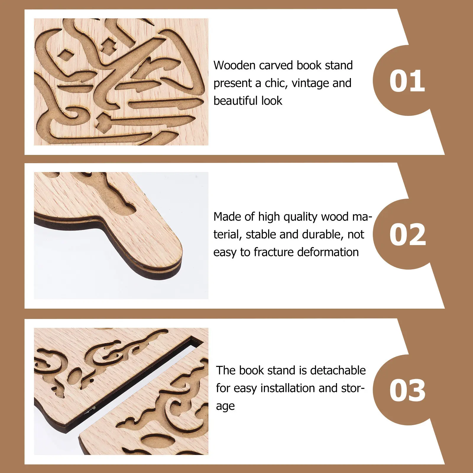 Wooden Muslim Book Holder Stand Detachable Carved Islamic Prayer Book Display Holder Vintage Festival Ornament