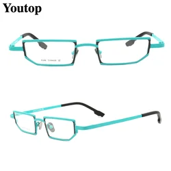 Retro Men Square Pure Titanium Glasses Frames Women Fashion Prescription Eyeglasses Frames Grey Blue Rectangle Optical Eyewear
