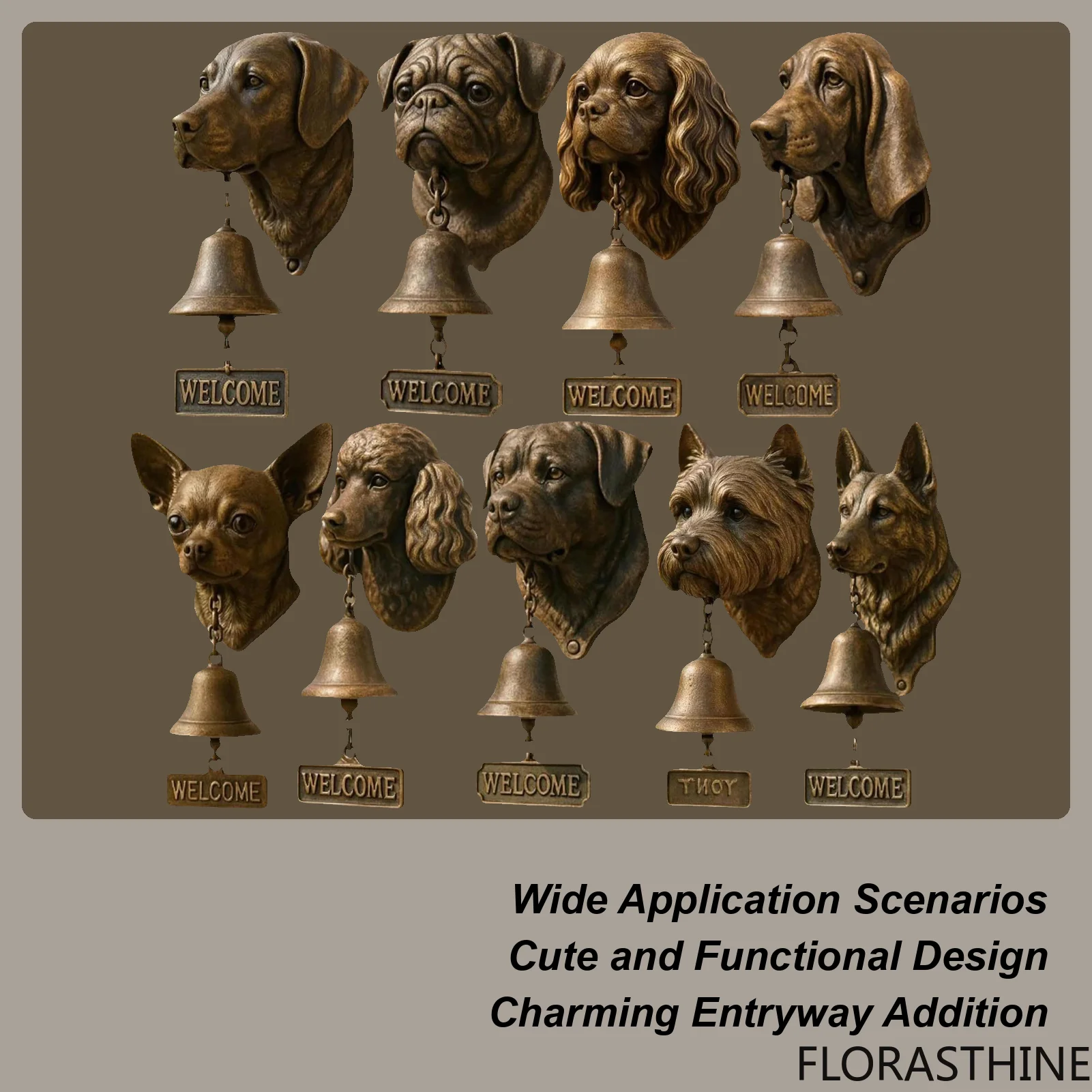 Welcome Dog Themed Doorbells Vintage Rustic Resin Animal-Themed Decorative Wall Doorbells Decoration Dog Door Bell Ring