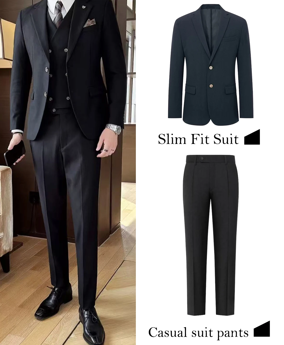 

FWRD Classic Black Suit Mens Slim Fit Two Piece Suit High End Textured Black Suit Simple Business Suit #FWRD0033