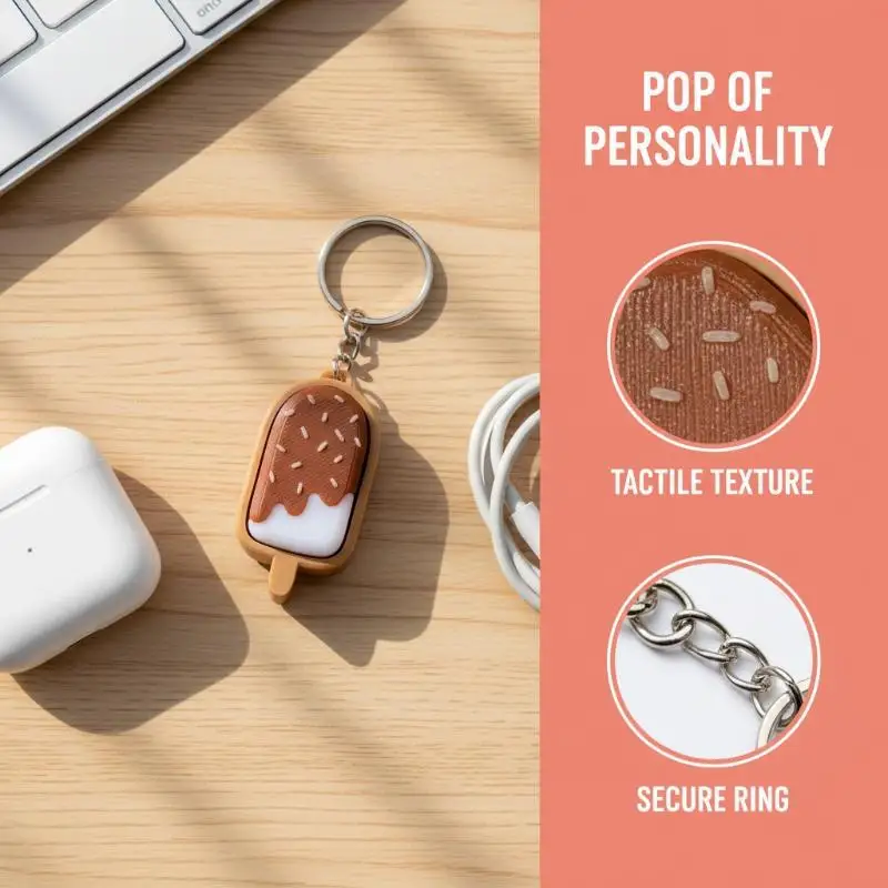@*3D Printed Ice Cream Clicker Keychain Toy for Stress Relief Decompression Fidget for Office School Use