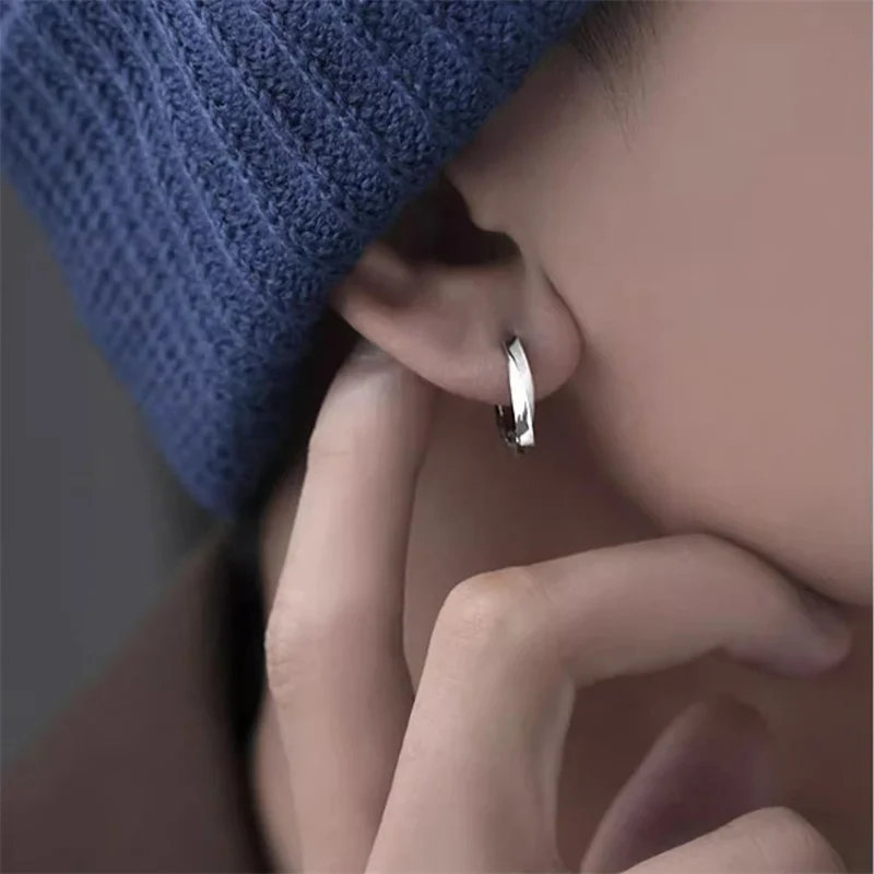 12MM Hoops Earrings For Men Jewelry Personality 925 Sterling Silver Earrings Male Party Accessories