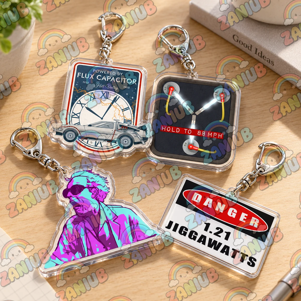 Retro Time Travel Delorean Flux Capacitor Keychains for Accessories Marty Mcfly Bag Charm Jewelry Key Chain Keyrings Fans Gifts