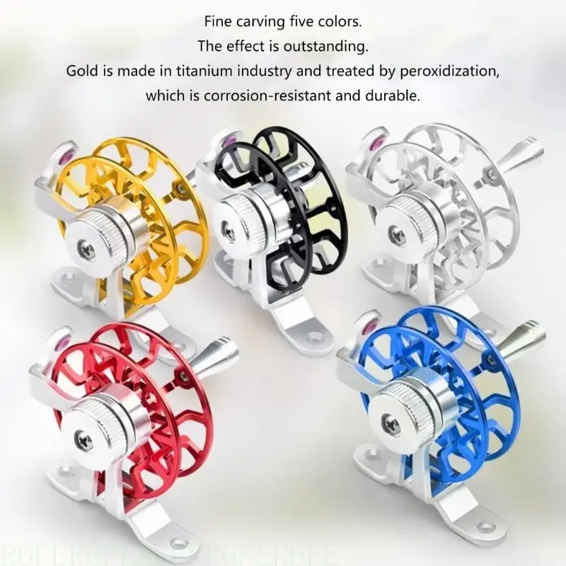 

652F Handheld 53mm Mini Fly Wheel for Trout Pike Ice Fishing Tackle Fishing Reel Aluminum Alloy 50g Lightweight Upgraded Base