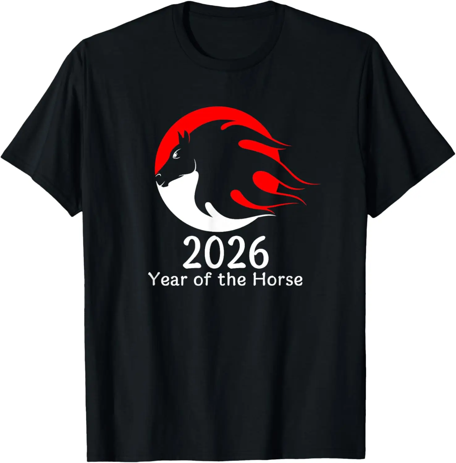 

Year of The Horse 2026 Fire Horse Chinese Zodiac New Year Cool Trending Pattern Printed T-shirt Tops Crewneck Hort-sleev Adult