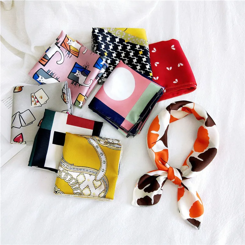 50cm Square Scarf Neckerchief Women Scarves Kerchief Headscarf Scrunchies Turban Headband Neck Wrap Decoration Hair Accessories