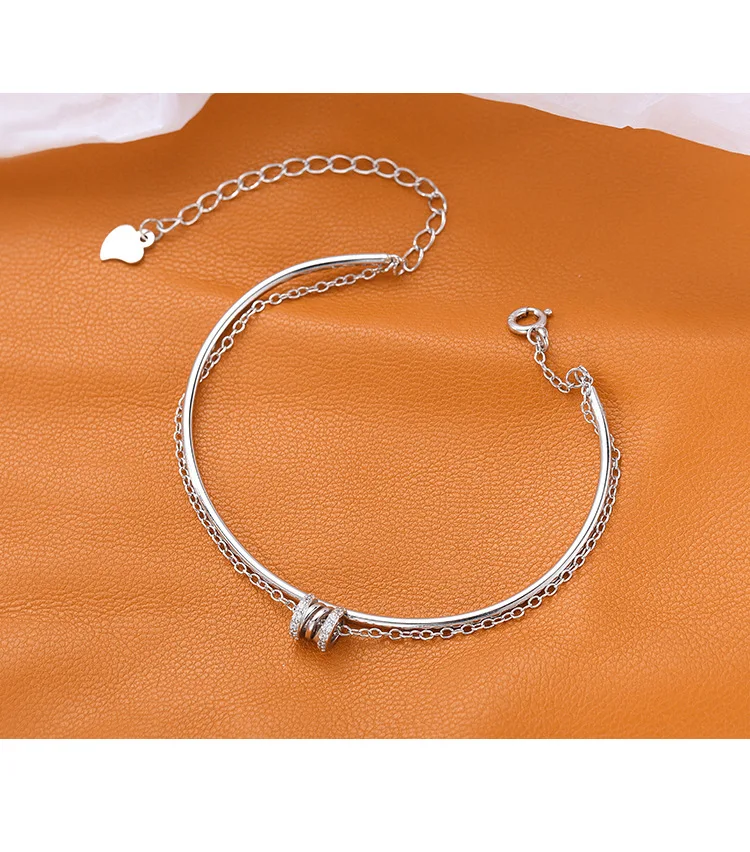 925 Sterling Silber Doppel-Liebesherz Hohle Runde Perlen Armband Damen Mode Romantischer Schmuck Klassisch Verstellbar – Detail 26