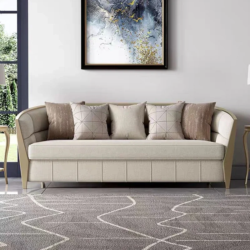 

For French Italian Living Room Furniture Fabric Sofa Upholstery Tufted Luxury Cotton White Velvet Couch Sofa