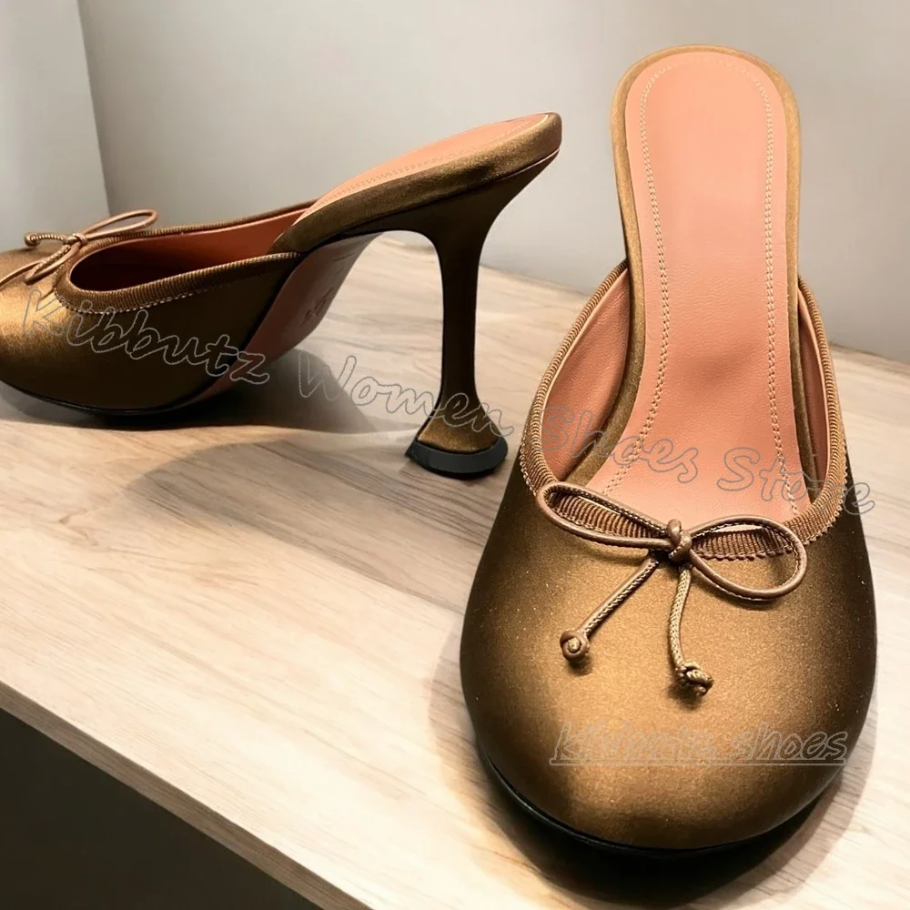 

Bows Stain Slipper Sandals Round Toe Thin Heels Slipper Solid Color Fashion Elegant Sweet Women Shoes New Novelty Sexy Concise