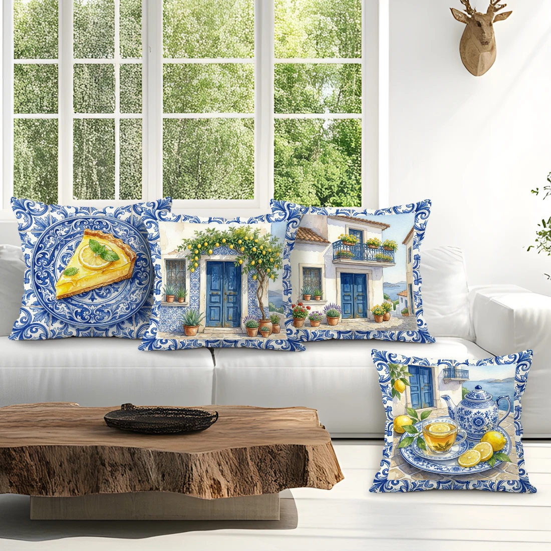 Blue White Floral Design Pillowcase Printed Polyester 40/45/