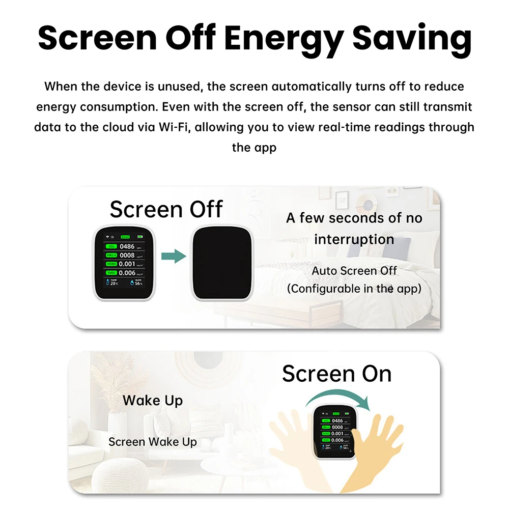 8-in-1-WIFI-Luftqualitätstester CO2 PM1.0 PM2.5 PM10 HCHO TVOC Temperatur- und Feuchtigkeitserkennung APP-Steuerung Infrarotsensor – Detail 17