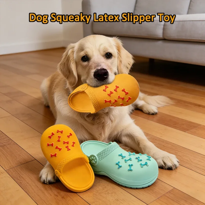 

Dog Squeaky Latex Slipper Durable Chew Toy Teeth Cleaning Training Indoor Outdoor Play Small Medium Large Dogs Pet Supplies
