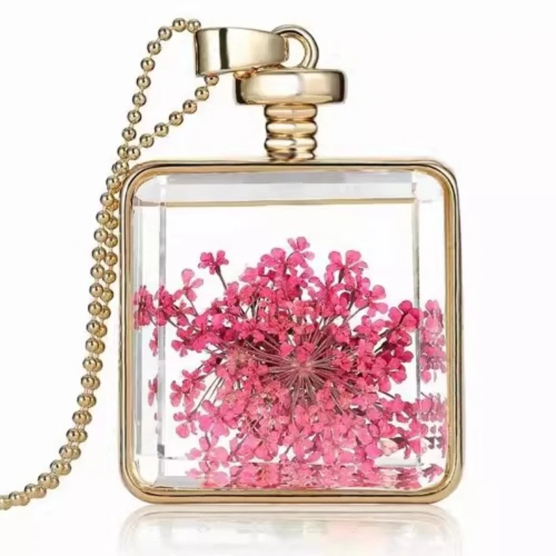 

Натуральный образец растений, ожерелье из сушеных цветов Мори, маленькая свежая стеклянная подвеска для фотографий, простая и модная