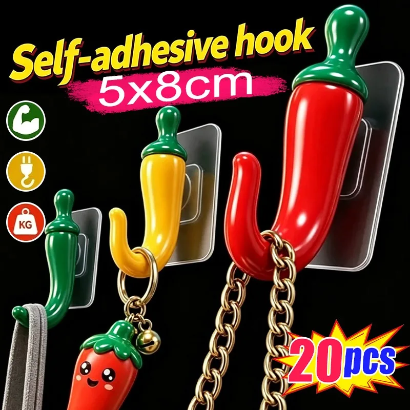 Creative Chili Pepper Shaped Self Adhesive Wall Hooks Non Punching Plastic Hooks Kitchen Home Storage Organizer Accessories