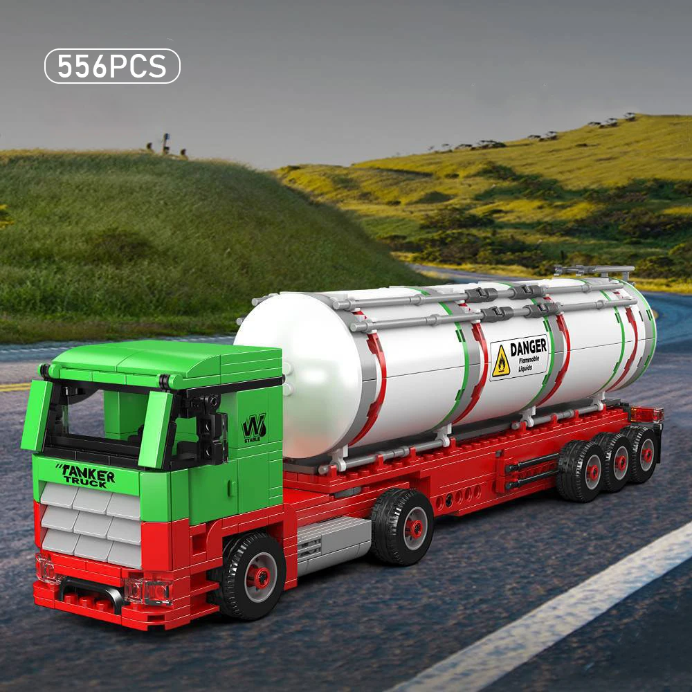 Caminhão Tanque de Óleo, Veículo de Engenharia Pequeno, Blocos de Montagem, Modelo Educacional, Quebra-Cabeça para Crianças, Presente para Meninos
