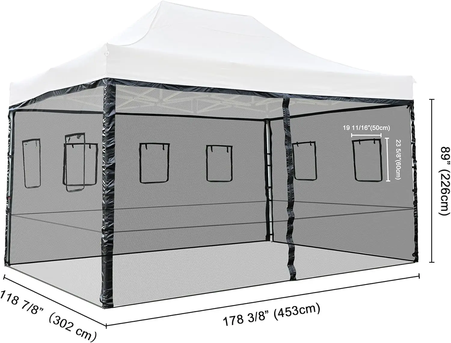 EZ Pop Up Baldacchino in rete con finestra per tenda per feste commerciali da 10 piedi, riparo alimentare, solo 4 pezzi di parete laterale