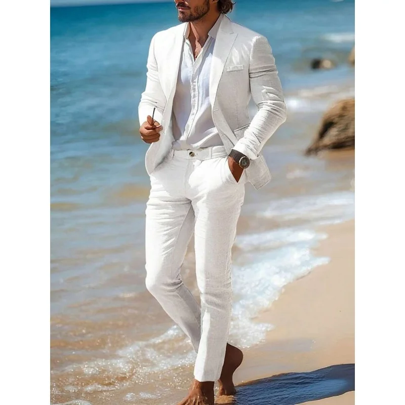 

Men's Linen Suit Special Wide Fit Double Slit No Button Autumn Collection G 49004 Classic Style No Brand