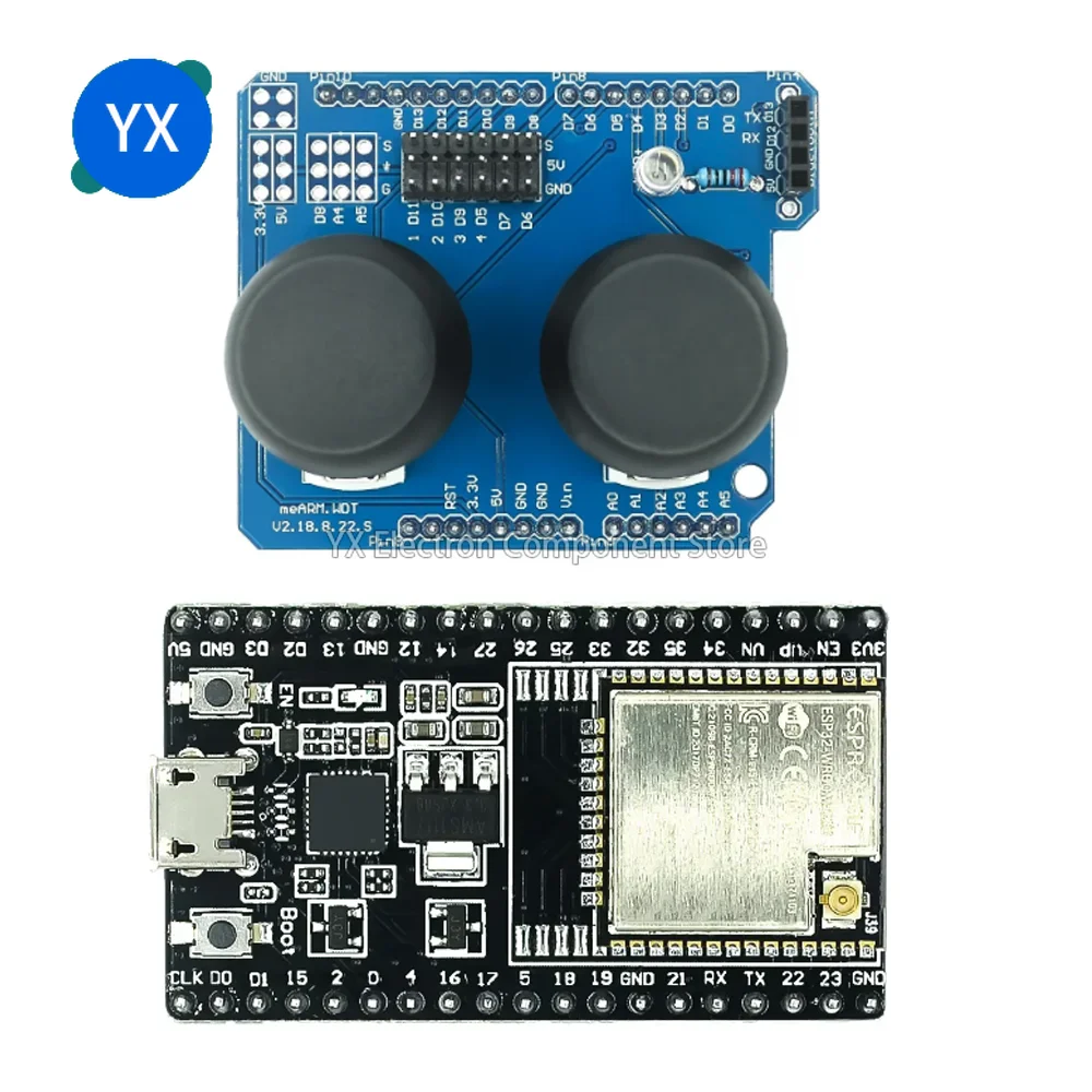 Electronic Building Blocks Dual PS2 Game Joystick Button Module and ESP32-DevKitC Development Board with WROOM-32U