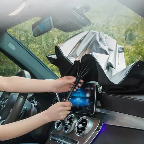 Imagen 2 del producto Parasol para coche, parabrisas, sombrilla frontal plegable, tipo paraguas, parasol para ventana de coche, accesorios de protección solar de verano