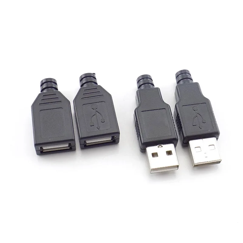 USB 2.0 الذكور والإناث 4 دبوس محول المقبس ، لحام موصل مع غطاء بلاستيكي أسود ، Plug بها بنفسك المكونات ، نوع A ، D5 ، 1 قطعة ، 5 قطعة ، 10 قطعة