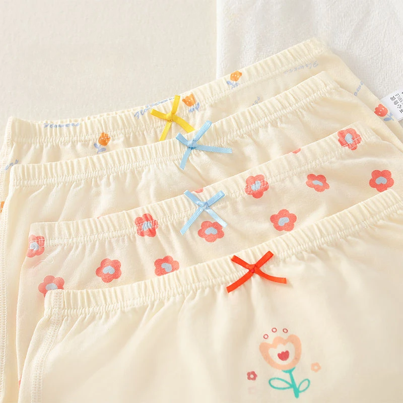 4PCS Kids Cotton Antibacterial Panties for Girls Thin Breathable Knickers 3+y Young Children Underwears Baby Cute Print Briefs