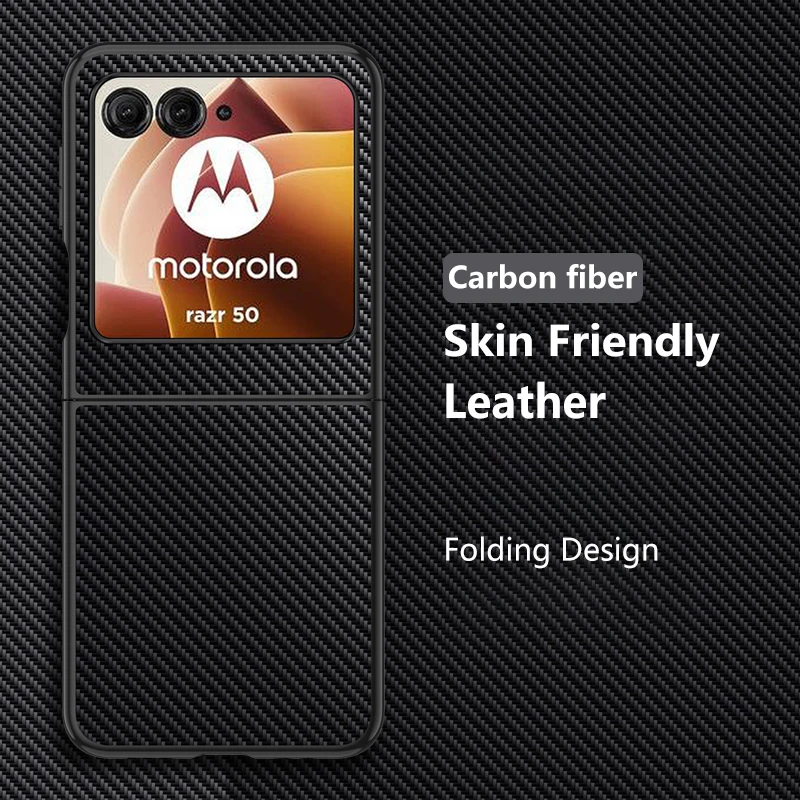 Leather Case for Motorola Razr 50 Ultra Luxury Carbon Fiber Matte Ultra-thin Shockproof Hard Phone Cover Moto Razr50Ultra Coque