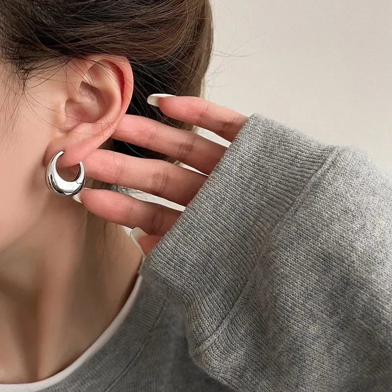 925 sterling zilveren kleine hoepel oorbellen voor vrouwen eenvoudig ontwerp glanzende dikke metalen ronde oorbellen voorkomen allergie partij sieraden