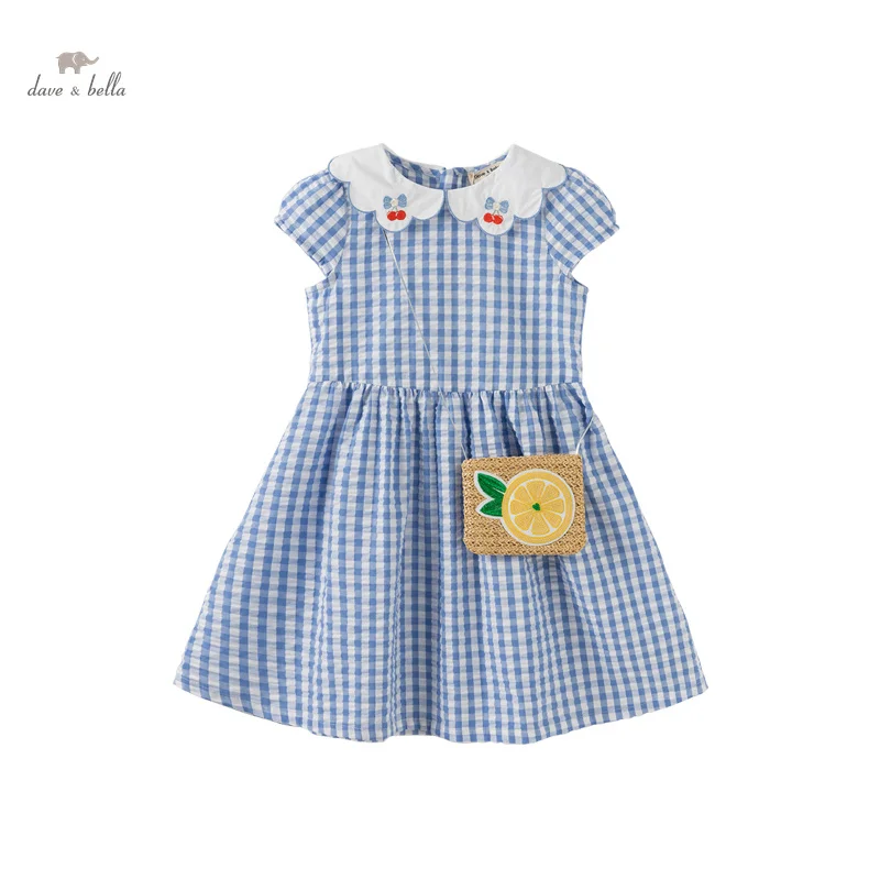 Dave Bella Girl's Princess Dress 2024 New Summer Children's Baby Plaid Wallet Fashion Casual Cute Sweet Party Outdoor DK2240346