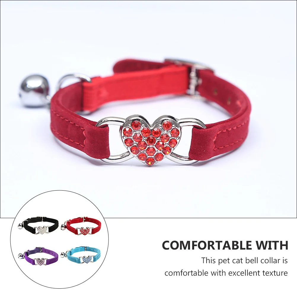 

4pcs Heart Cat Collar Adjustable Rhinestone Bell Pet Neck Ring For Cats Small Dogs Cute Colorful Kitty Accessories Pet Supplies
