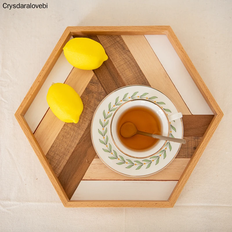 

Wooden Tray Decoration Tray Hexagon Baking Tray Decoration Wood Tea Food Server Kitchen Utensils