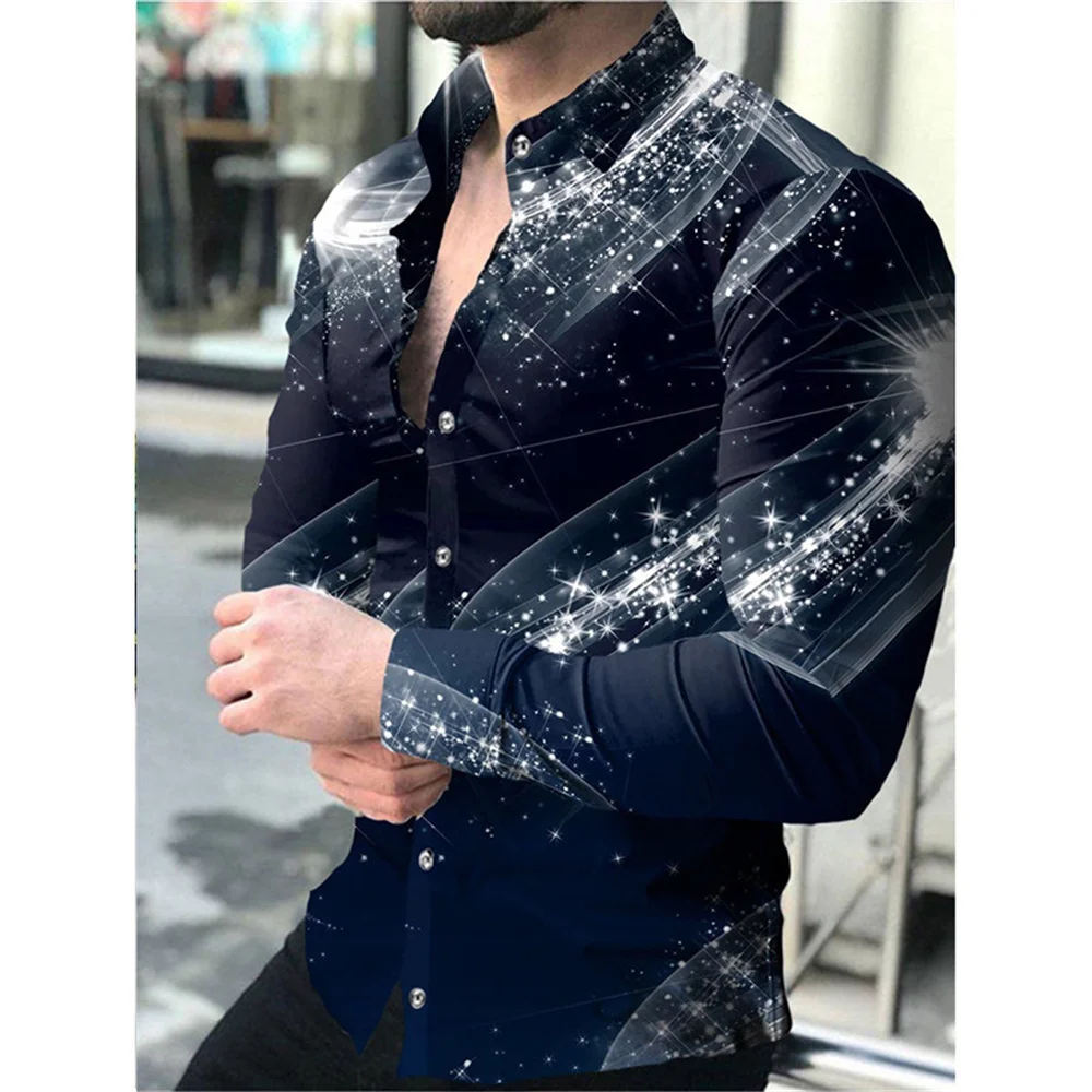 Chemises à motif floral à carreaux pour hommes, revers imprimé en 3D avec bouton, chemises à manches longues transportées, vêtements minces