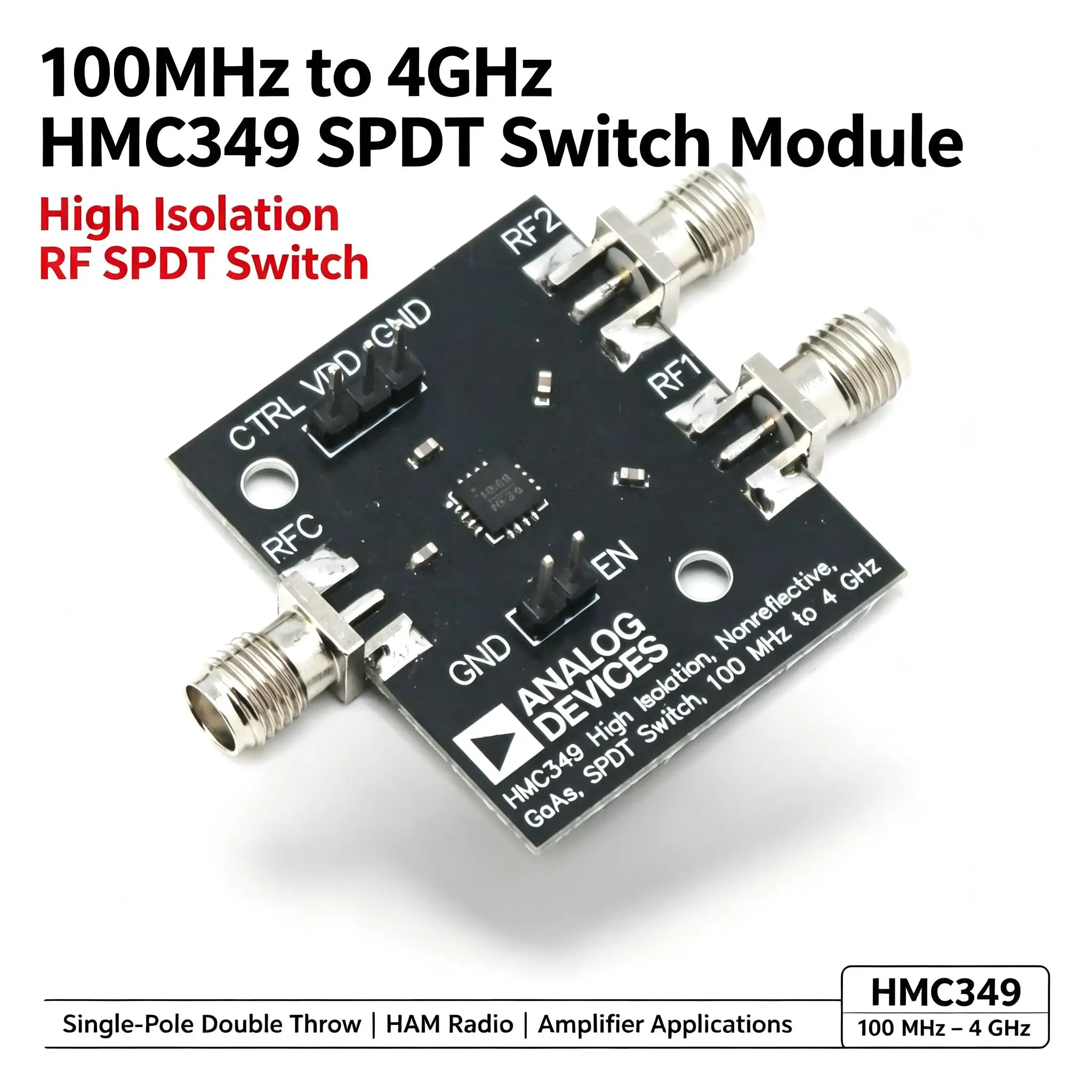 DYKB SPDT HMC349 100MHz To 4GHz Switch Module High Isolation RF Single-Pole Double Throw (SPDT) Switch For HAM Radio Amp 1W