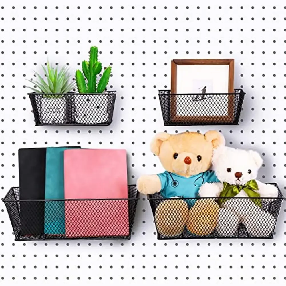 Metal Wire Shelf Baskets Pegboard Accessories Garage Workbench Storage Organizer