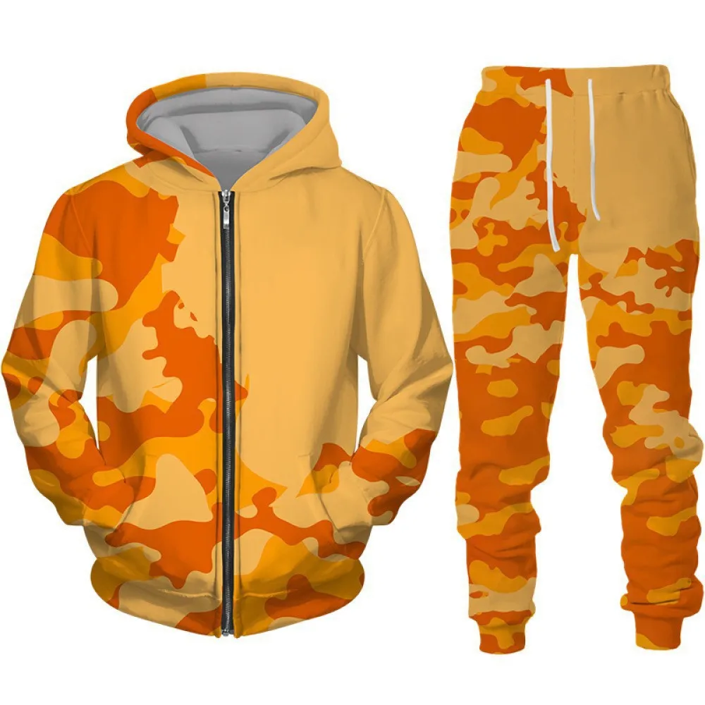 Mens 3D Digital Print Sweatshirt Jacket Street Sports Loose Casual 2 Piece Set Streetwear