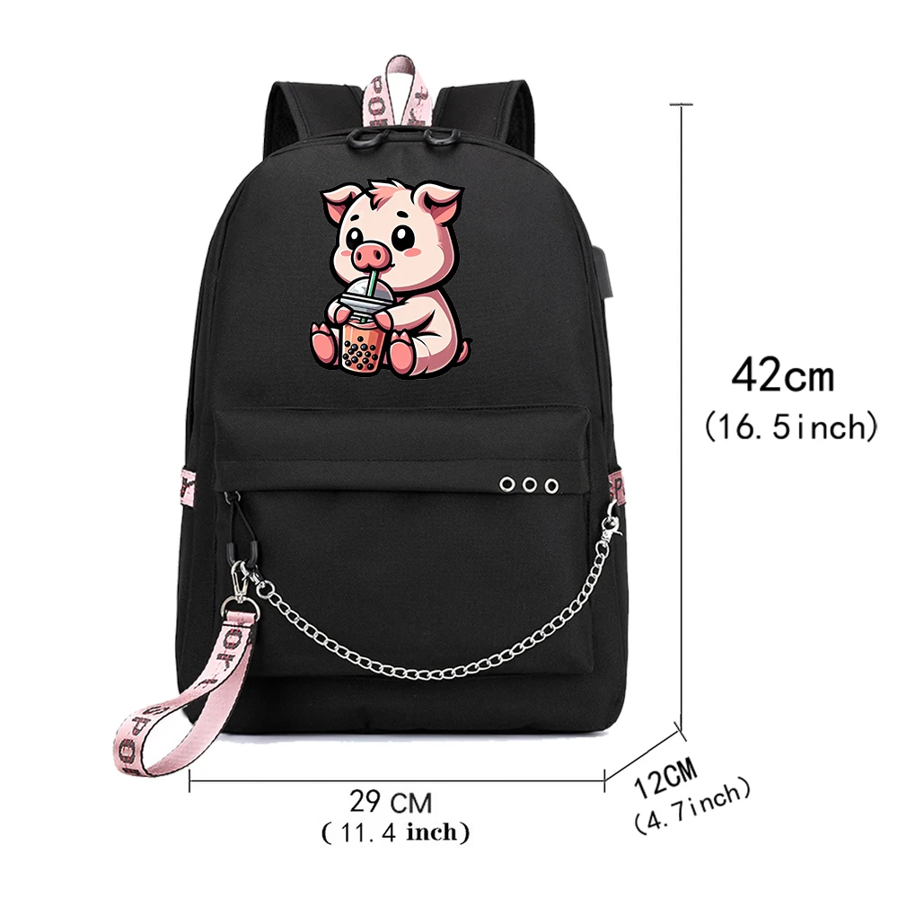 Pig Drinking Boba Tea Backpack Popular Fashion Travel Cute Backpacks Outdoor Sport School Bag for Fans Gift image 5