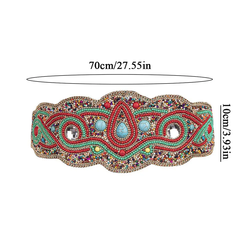 Women Ethnic Corset Waistband Bohemian Elastic Wide Belt Beads Decorated Girdle For Coat Dress Colorful Female Waist Belts