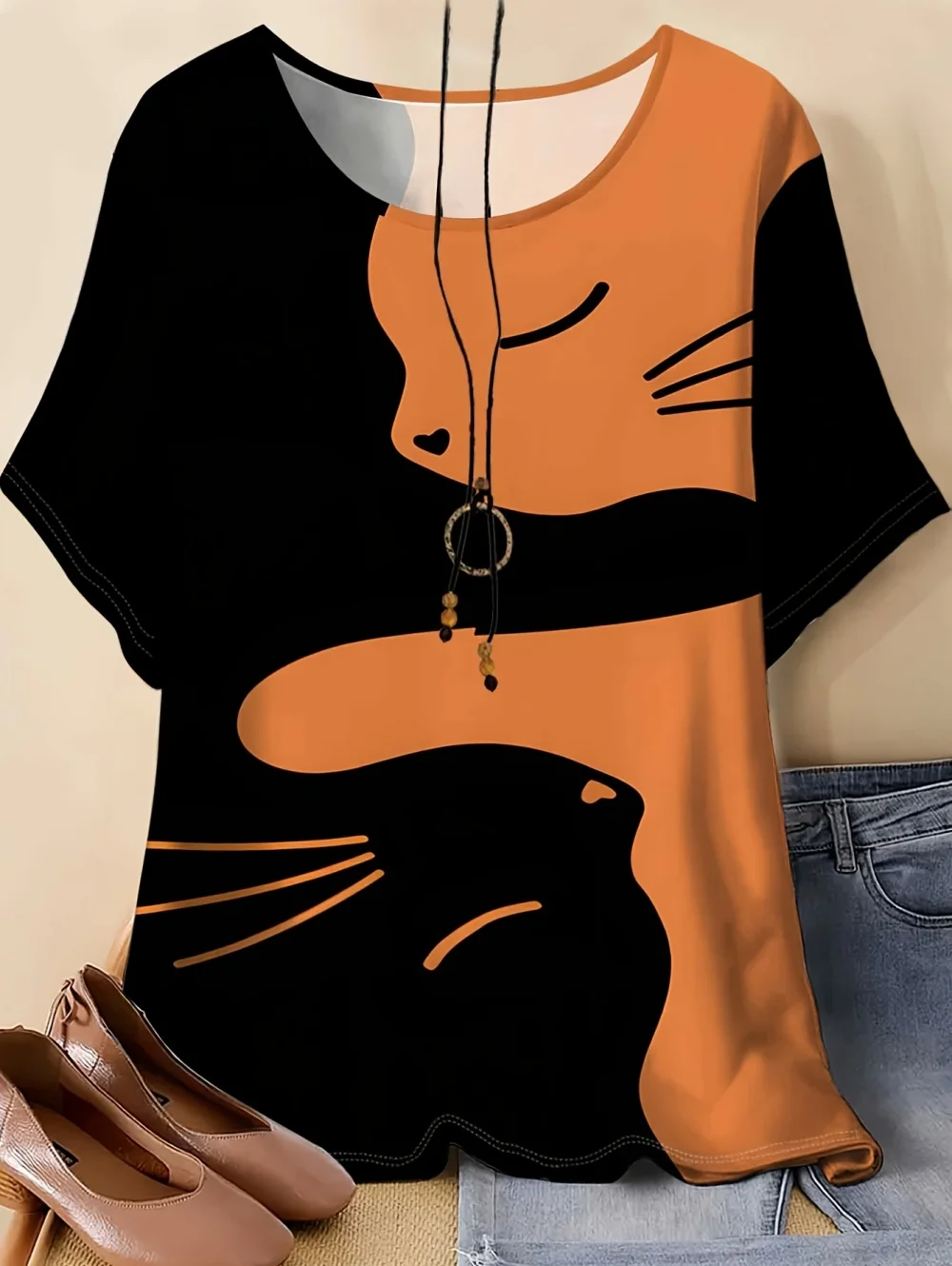 Funny Women's Cat Graphics T-Shirt Lovely 3D Print Summer T-Shirts Fashion Short Sleeves O-Neck Tees Tops Y2k Female Clothing