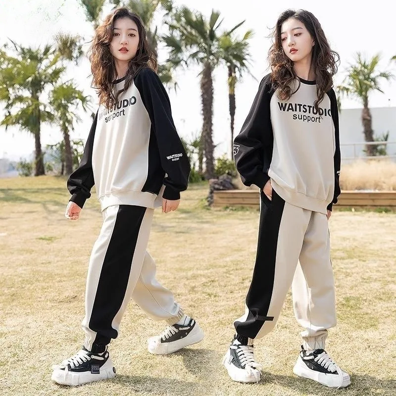 2025 autumn spring girl cloth letters sweatshirt hooded t-shirt TOP and bottom Ankle-tied pant teens child set 8 9 10 11 12 year