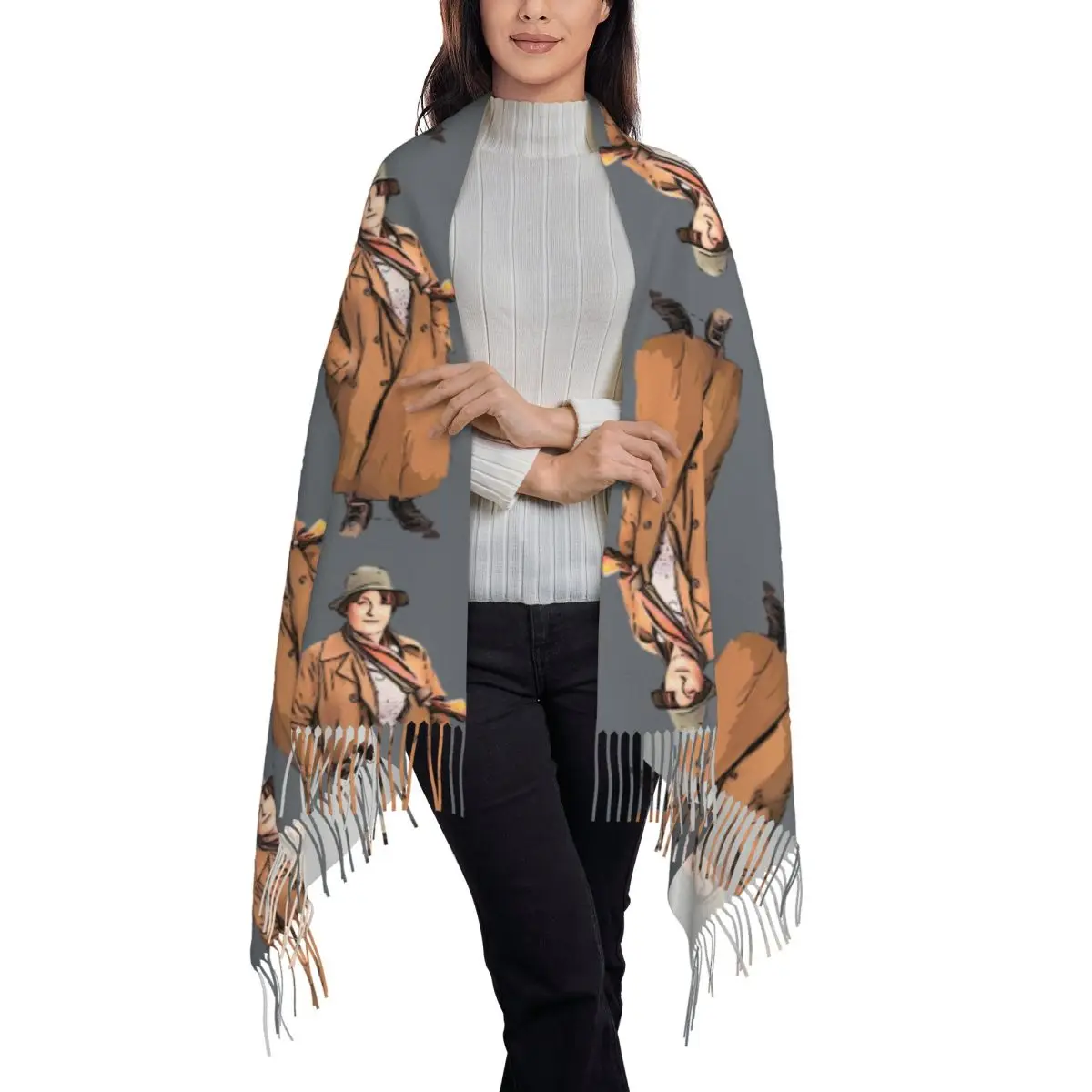 DCI Vera Stanhope I'm Watching You Pet Scarf Tassel Scarves Women Soft Warm Shawls and Wraps Long Fall Winter Shawl Wrap