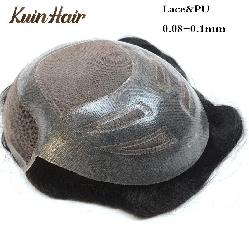 VERSALITE Men Toupee Swiss Lace&PU Breathable 100% Indian Remy Human Hair Natural Hairline Hairpiece Men\'s Capillary Prosthesis