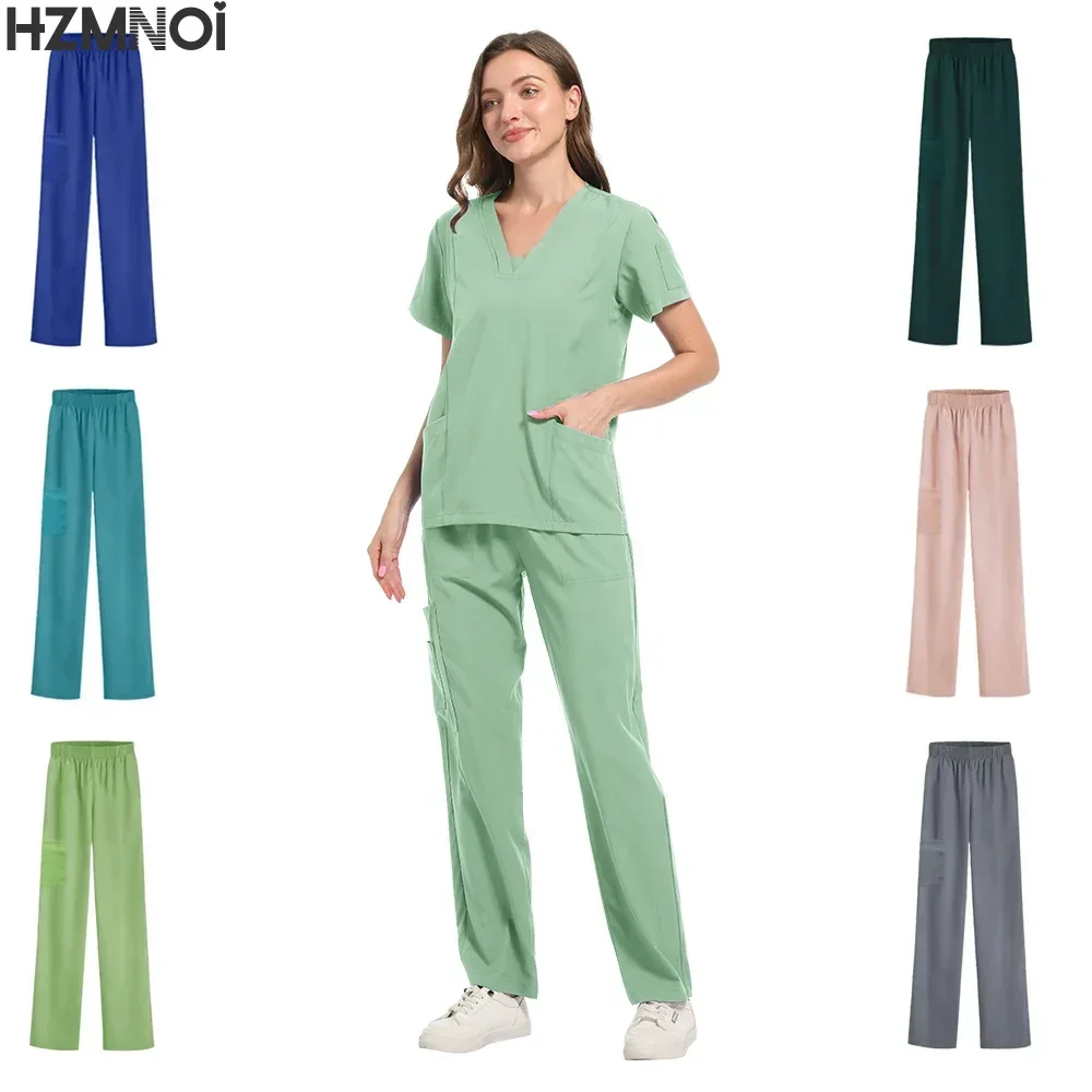 Uniforme d'infirmière de pharmacie unisexe à manches courtes, 1 pièce, vêtements de travail pour médecin d'hôpital, uniformes de chirurgie dentaire orale, gommages médicaux
