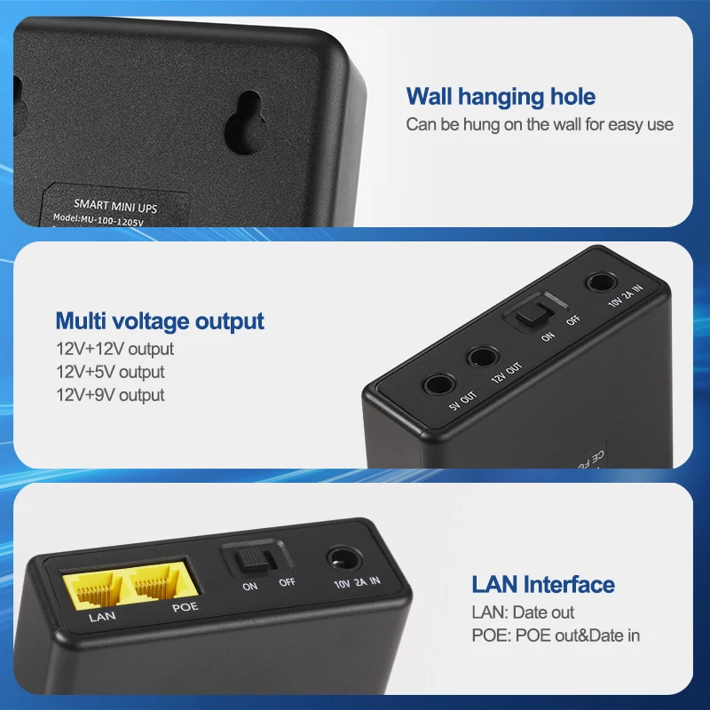 MINI UPS 12V Mini DC UPS 5V fuente de alimentación 5V 12V 37W enrutador doméstico Wifi Modem batería de respaldo CCTV 12v cámara